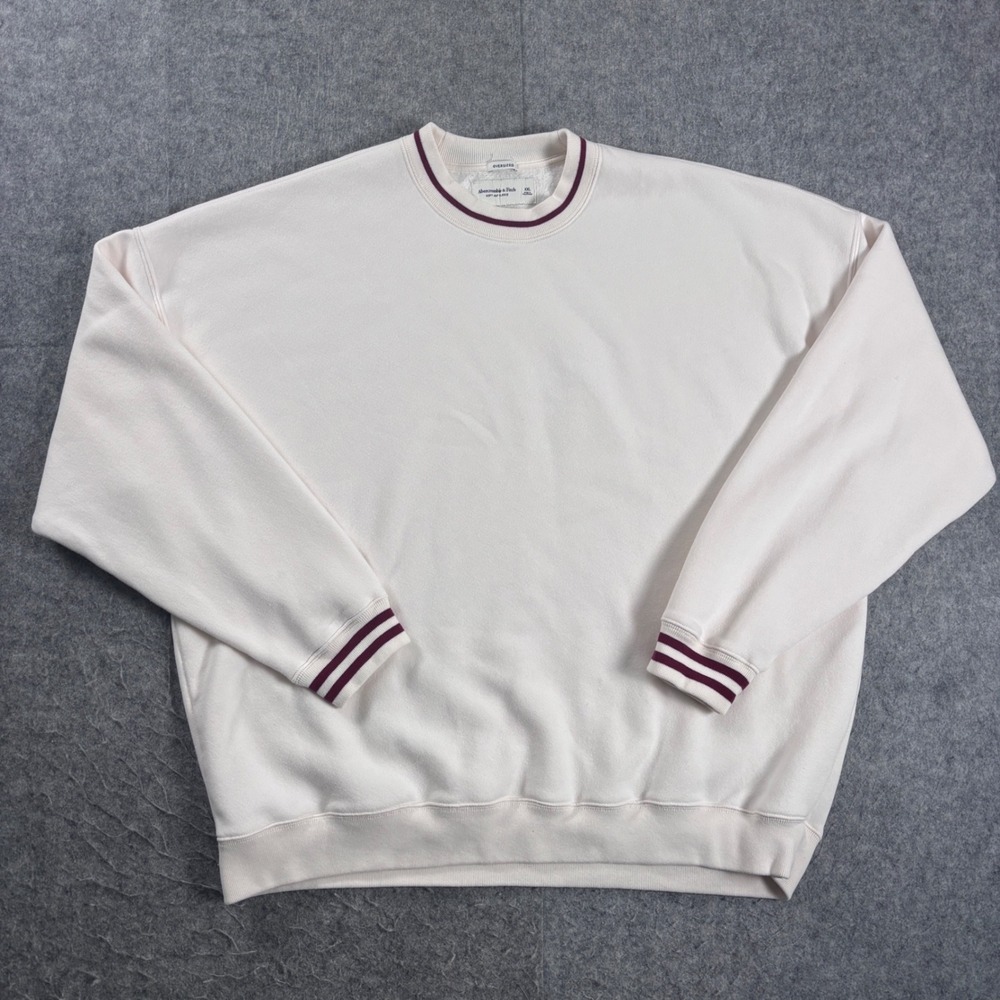 Abercrombie & Fitch Soft A&F Fleece Oversized Sweatshirt Cream Burgundy XXL Mens
